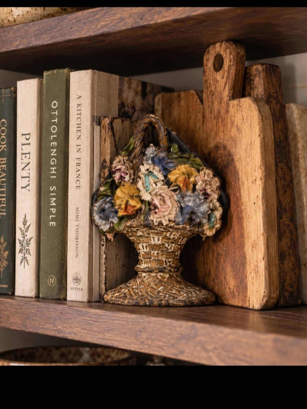 Antique 1925 Waverly Studio Cast Iron Flower Basket Bookend / Doorstop – Origina